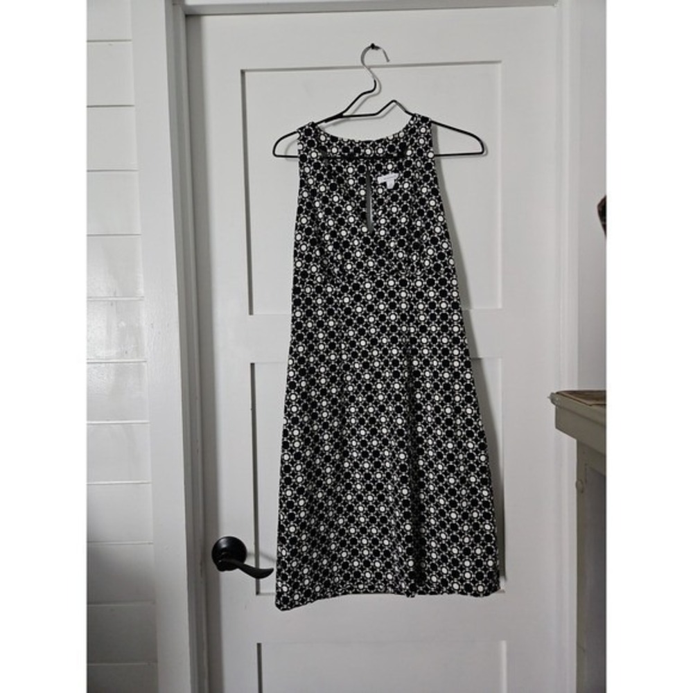 Dressbarn Black & White Geometric Print Halter Dress Size 12 Keyhole Mini‎